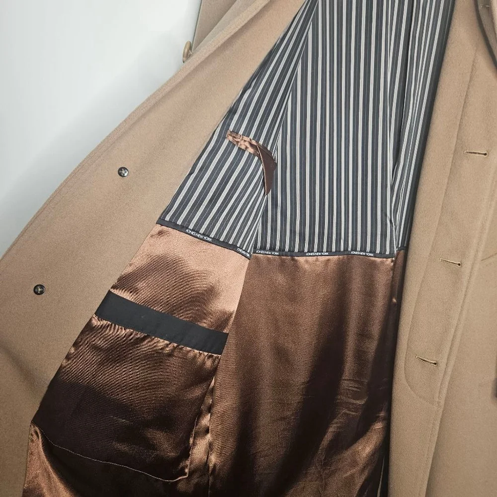 Jones New York Vintage Swinton Wool Cashmere Overcoat Men 44R Brown Long Coat - Picture 6 of 13